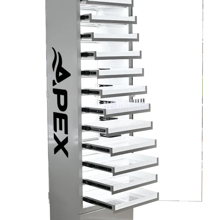 Multi Layers Metal Floor Standing Tobacco Display Shelf with Storage Cabinet