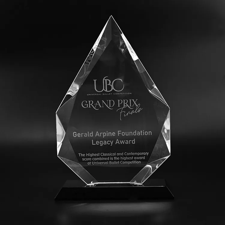 Custom Water Droplet Shape Beveled Cut Crystal Award Trophy