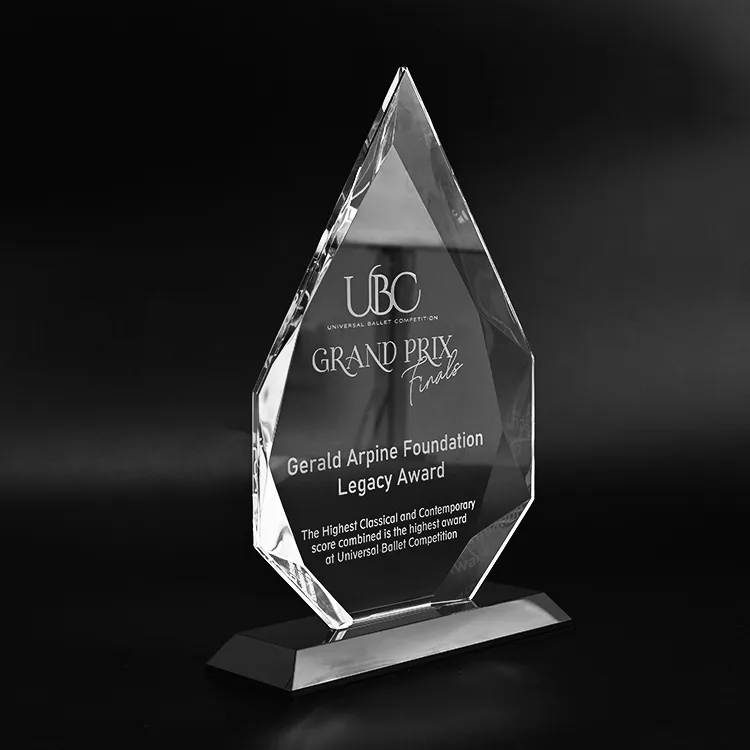 Custom Water Droplet Shape Beveled Cut Crystal Award Trophy
