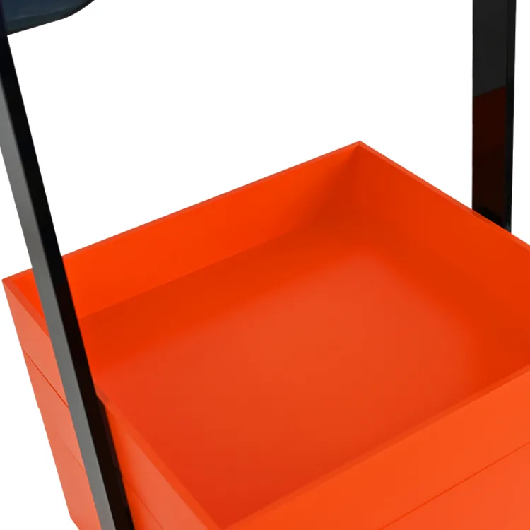 3-laags oranje acryl vierkante opbergdoos met hoepelhandvat en deksel