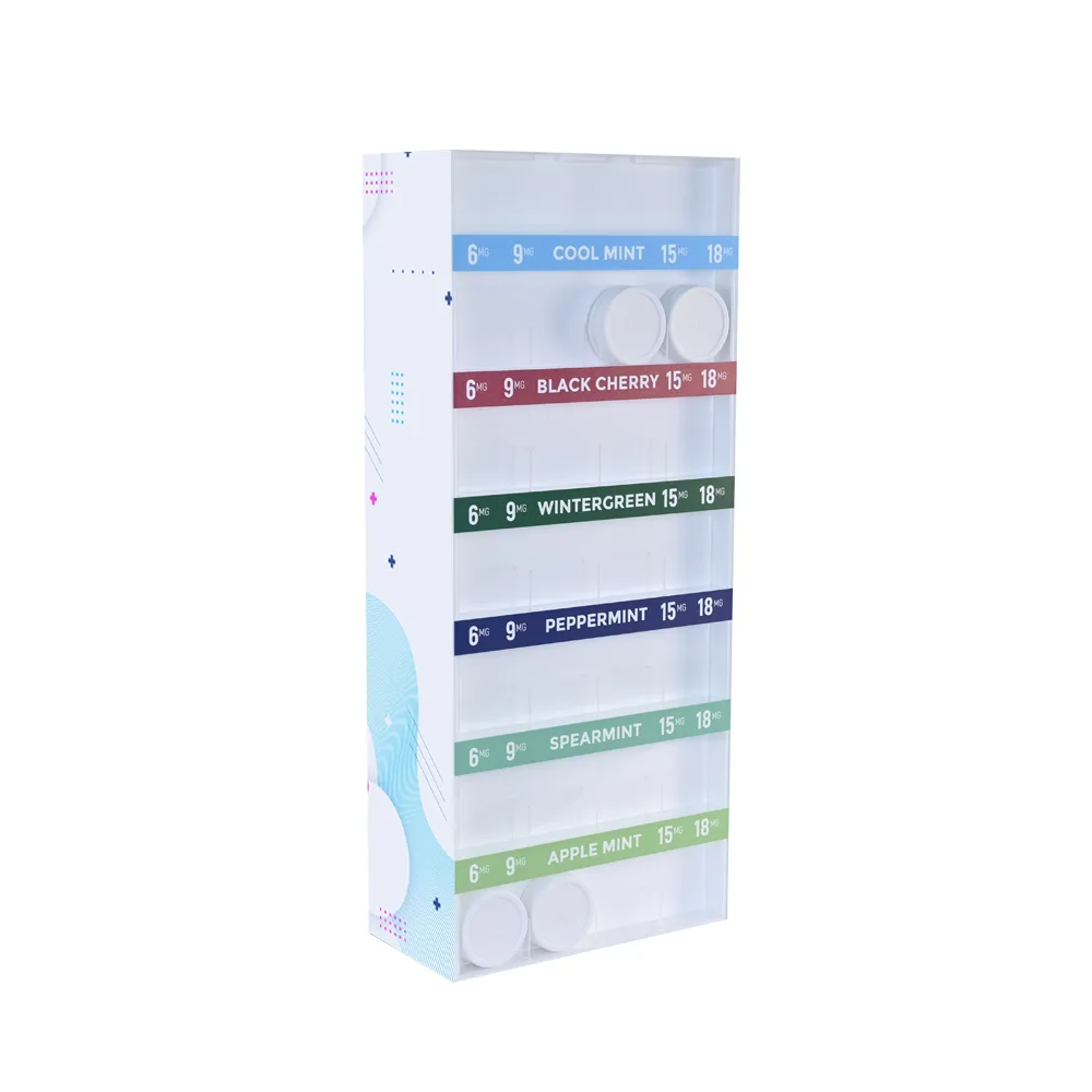 Two-sided 6 Tiers Acrylic E-cigarette Pouch Display Stand with Pushers
