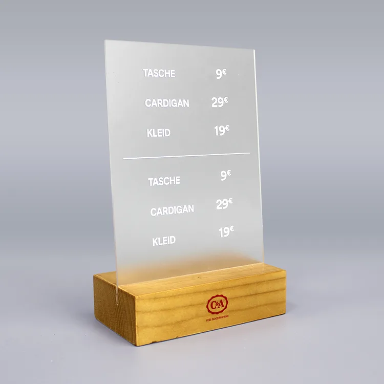 Detachable T Shape Acrylic Menu Sign Holder with MDF Base