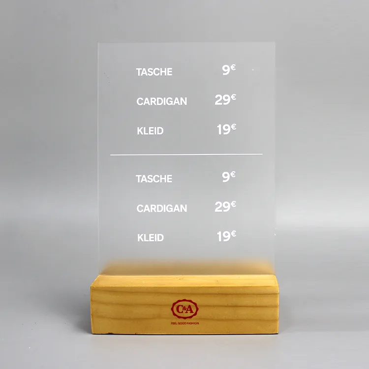 Detachable T Shape Acrylic Menu Sign Holder with MDF Base