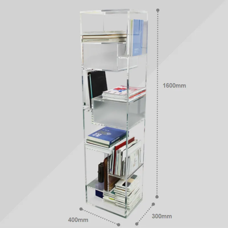 Clear Acrylic Furniture Staggered Bookshelf with Drawers