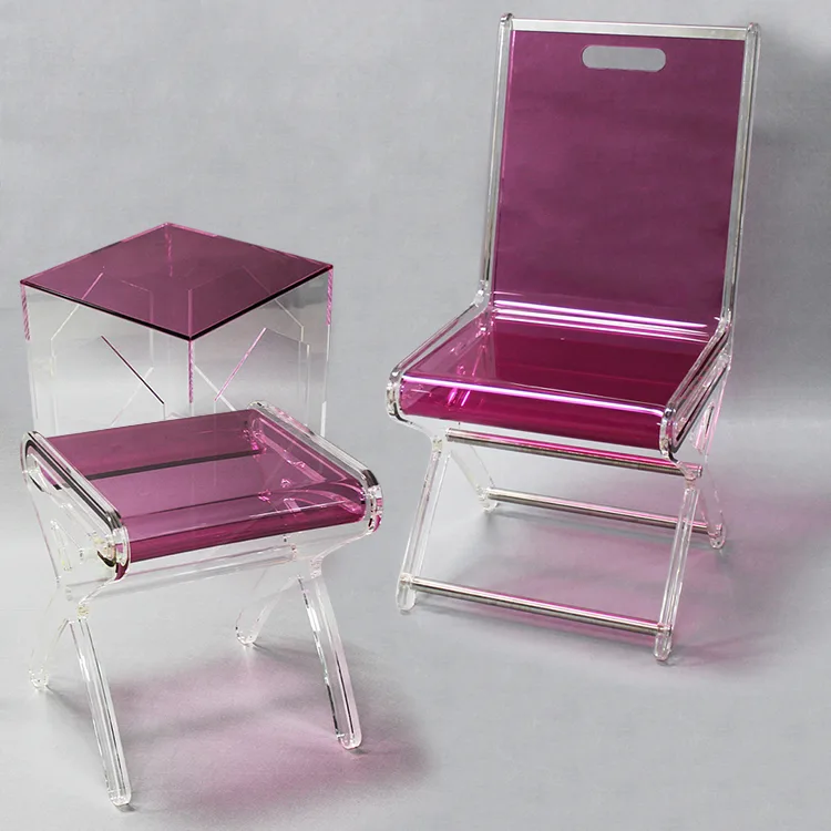 3 Pack Clear Acrylic Tea Table Chair Stool Furniture Suit