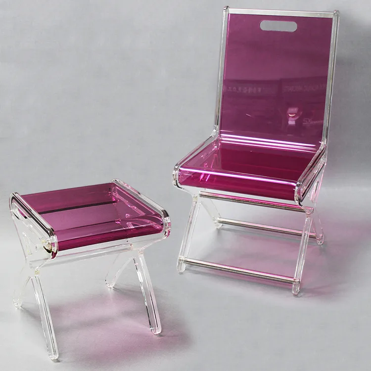2 Pack Clear Pink Acrylic Chair Stool Set