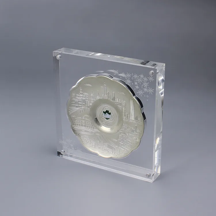Custom Clear Coin Display Frame with Magnetic Acrylic Coin Medal Display Holder Protection Case