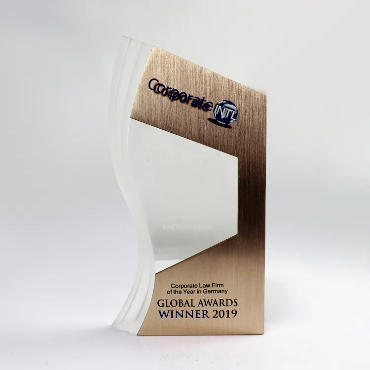 Custom Engraved Available Transparent Acrylic Trophy Metal Trophy Award