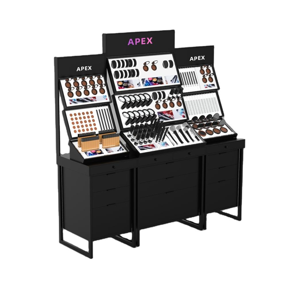 Floor-Standing Cosmetic Display Stand – Elegant Retail Rack for Makeup & Beauty Products