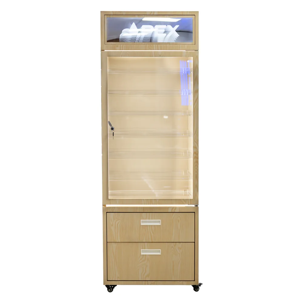 Premium Wood-Look Metal Vape Display Rack with Heat Transfer Printing Finish