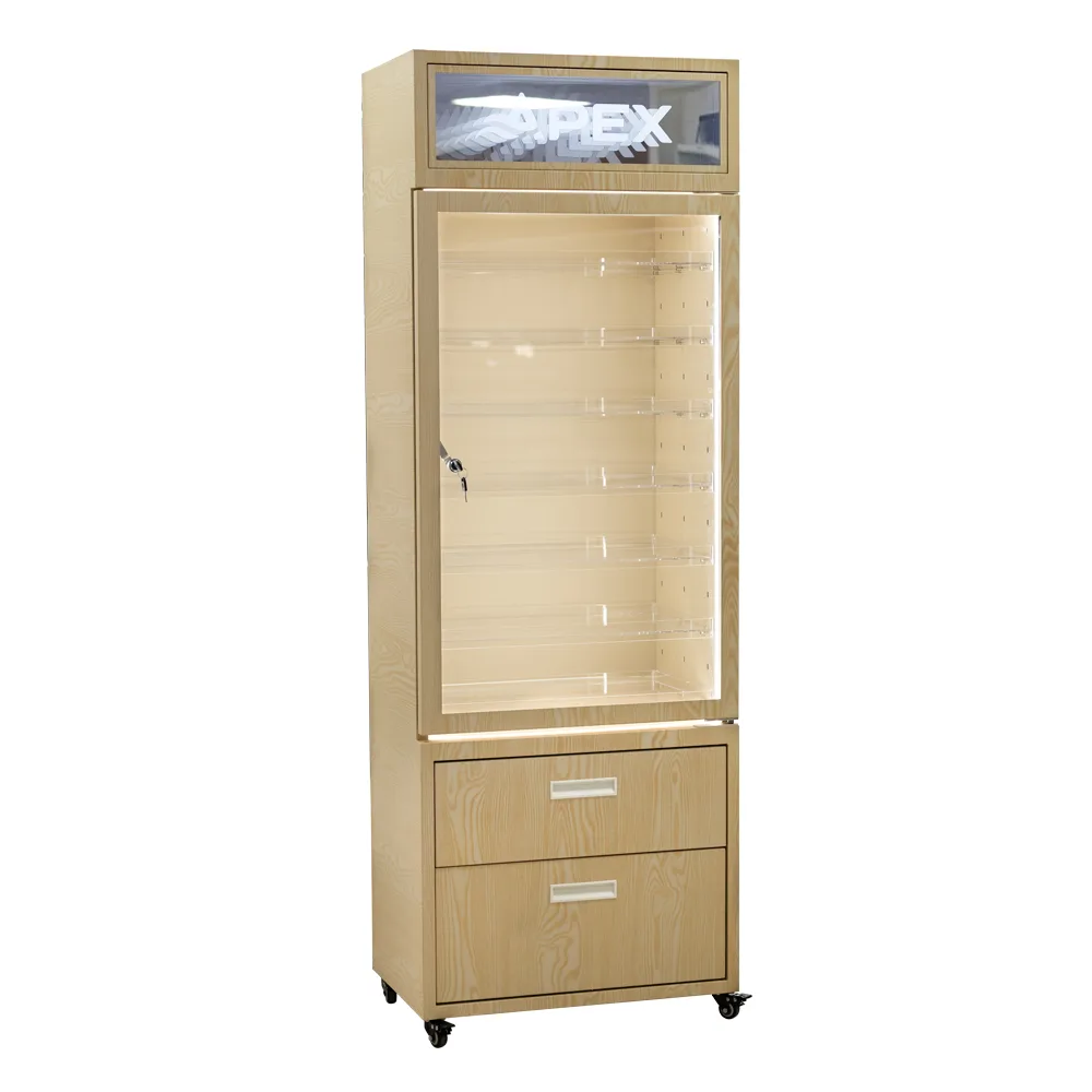 Premium Wood-Look Metal Vape Display Rack with Heat Transfer Printing Finish