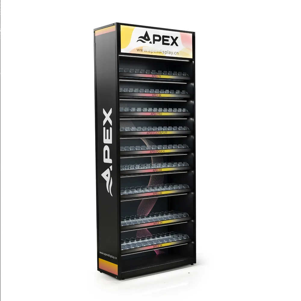 APEX Metal Cigarette Display Rack with Pushers & LCD Screen