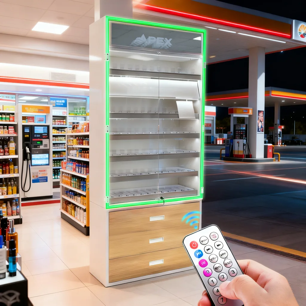 Premium Smart Display Racks with Infinity Mirror, RGB LED, Auto-Return Shelves & Storage