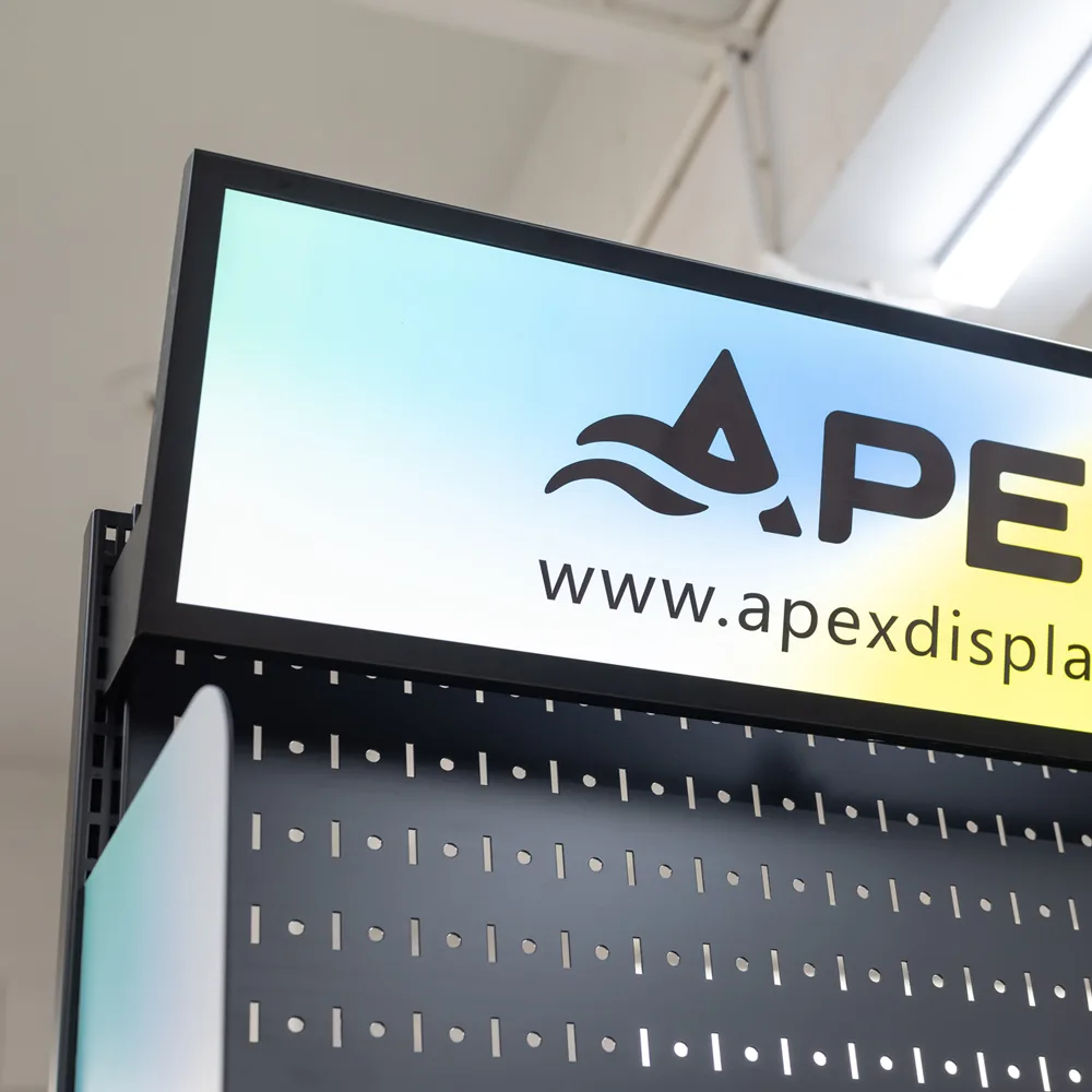 APEX Customized Metal Pegboard Display Rack with Drawers for Smoke Shop Advertising
