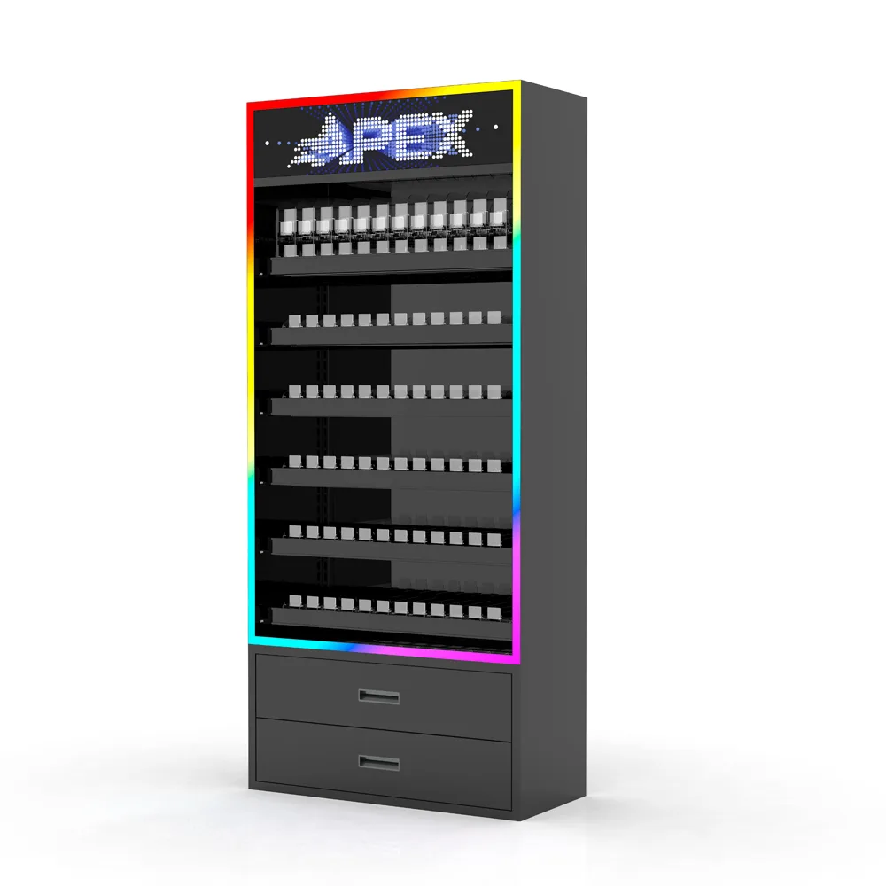 Premium Vape Rack: Dual-Rail Pusher System + Height-Adjustable Shelves
