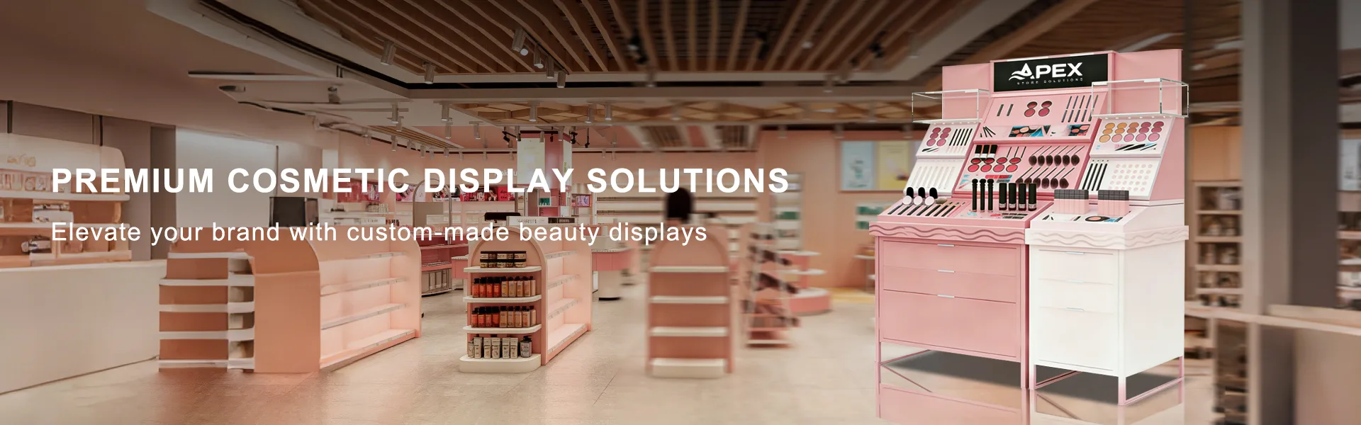Eye-Catching Step-by-Step Cosmetic Display Stand with Branded Header & Storage