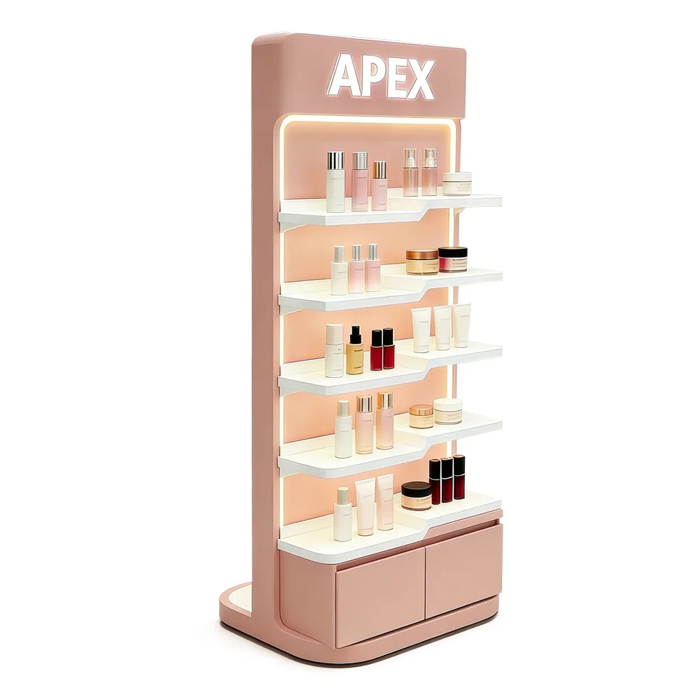 Premium Custom Cosmetic Display Rack with LED Lighting for Modern Retail Stores