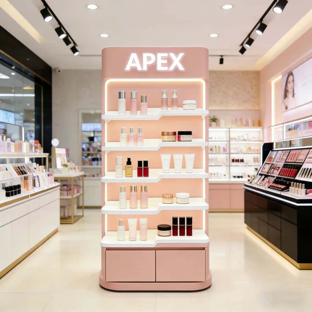 Premium Custom Cosmetic Display Rack with LED Lighting for Modern Retail Stores