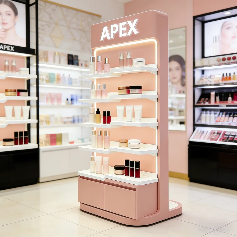 Premium Custom Cosmetic Display Rack with LED Lighting for Modern Retail Stores