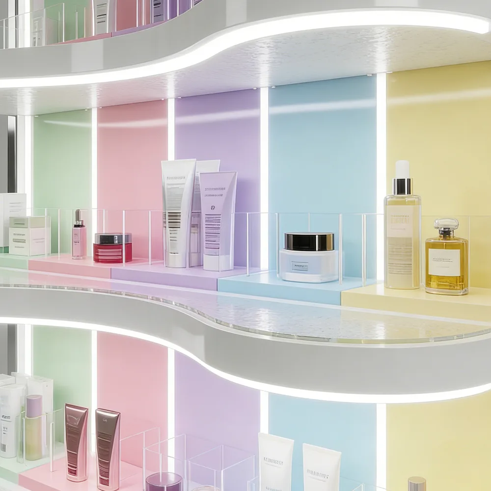 Présentoir à parfums LED personnalisé pour boutiques de cosmétiques | Solution d'affichage moderne sur pied pour cosmétiques