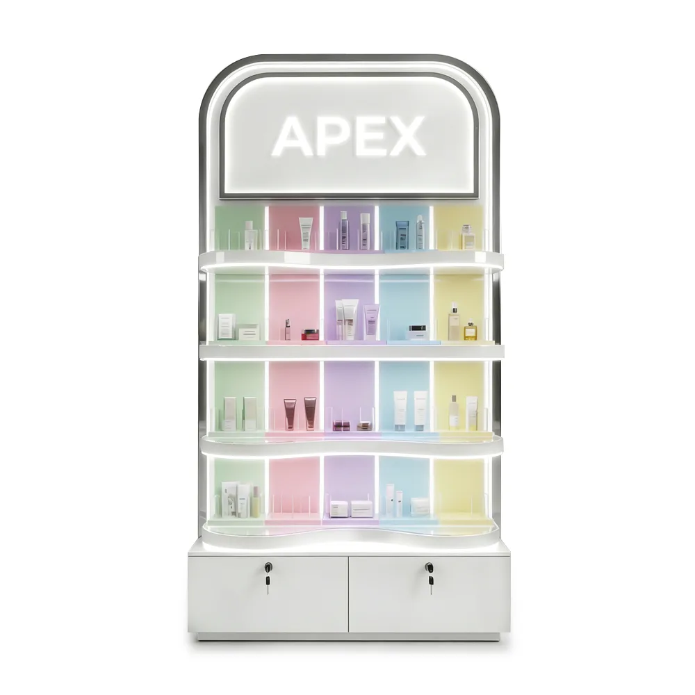 Custom LED Perfume Display Stand for Cosmetic Retail Stores | Modern Cosmetic Floor Display Solution