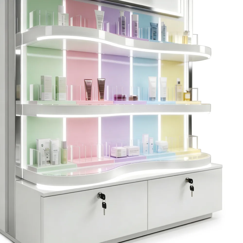 Custom LED Perfume Display Stand for Cosmetic Retail Stores | Modern Cosmetic Floor Display Solution