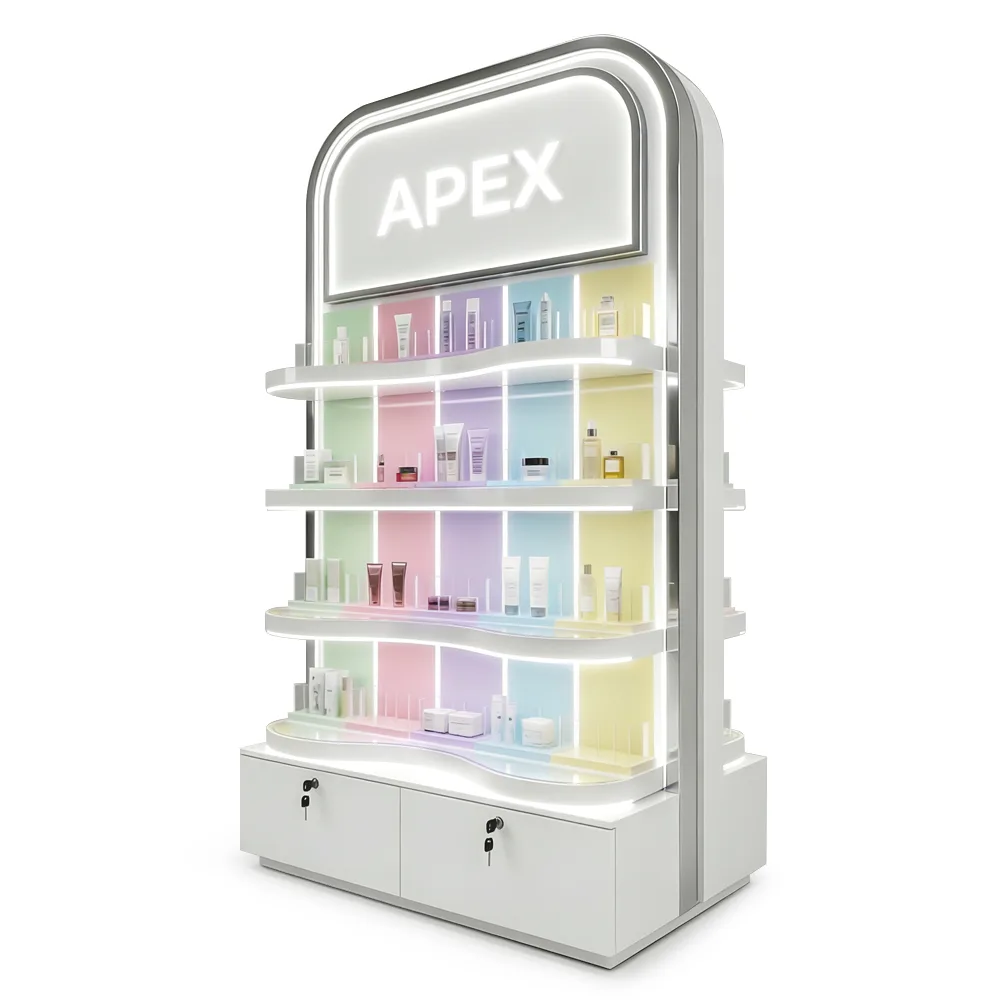 Custom LED Perfume Display Stand for Cosmetic Retail Stores | Modern Cosmetic Floor Display Solution