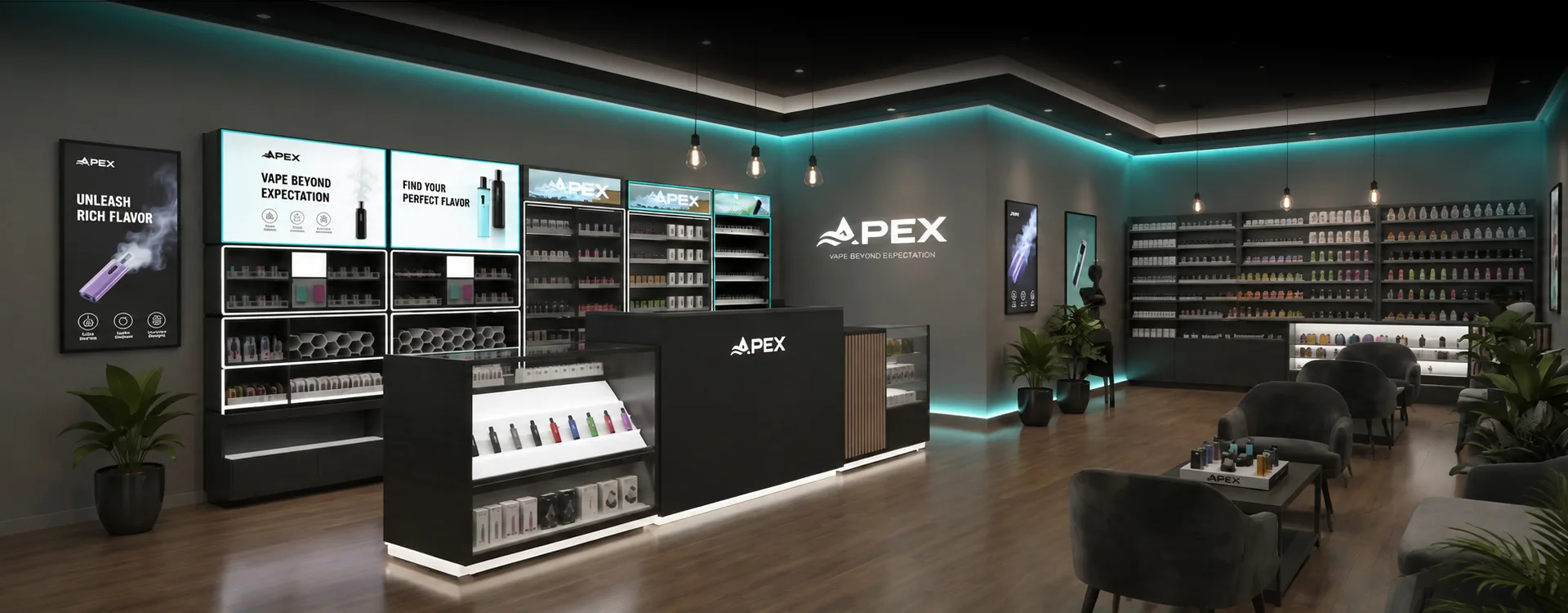 Custom Commercial Vape Display Cabinet with LED Lighting and Digital Signage