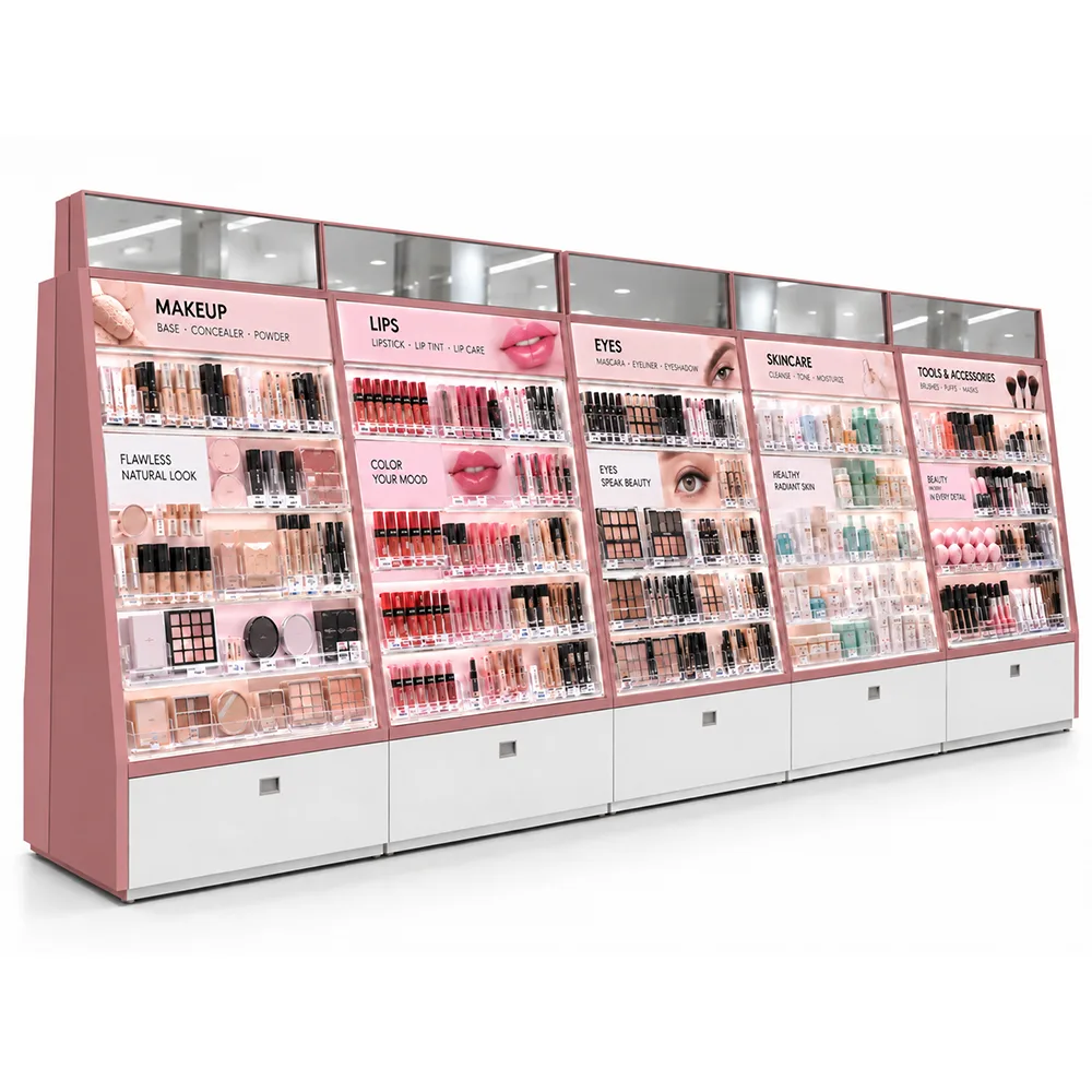 Custom Double Sided Cosmetic Display Island | Beauty Retail Display Stand