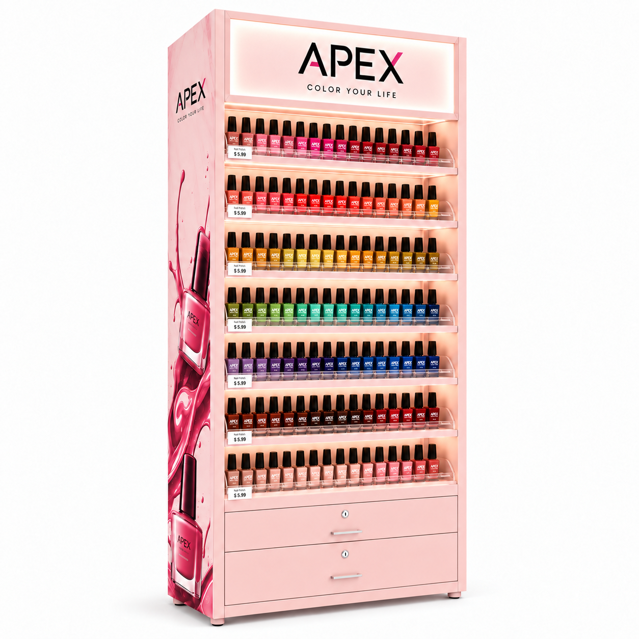 Custom Nail Polish Display Stand | LED Retail Display Rack