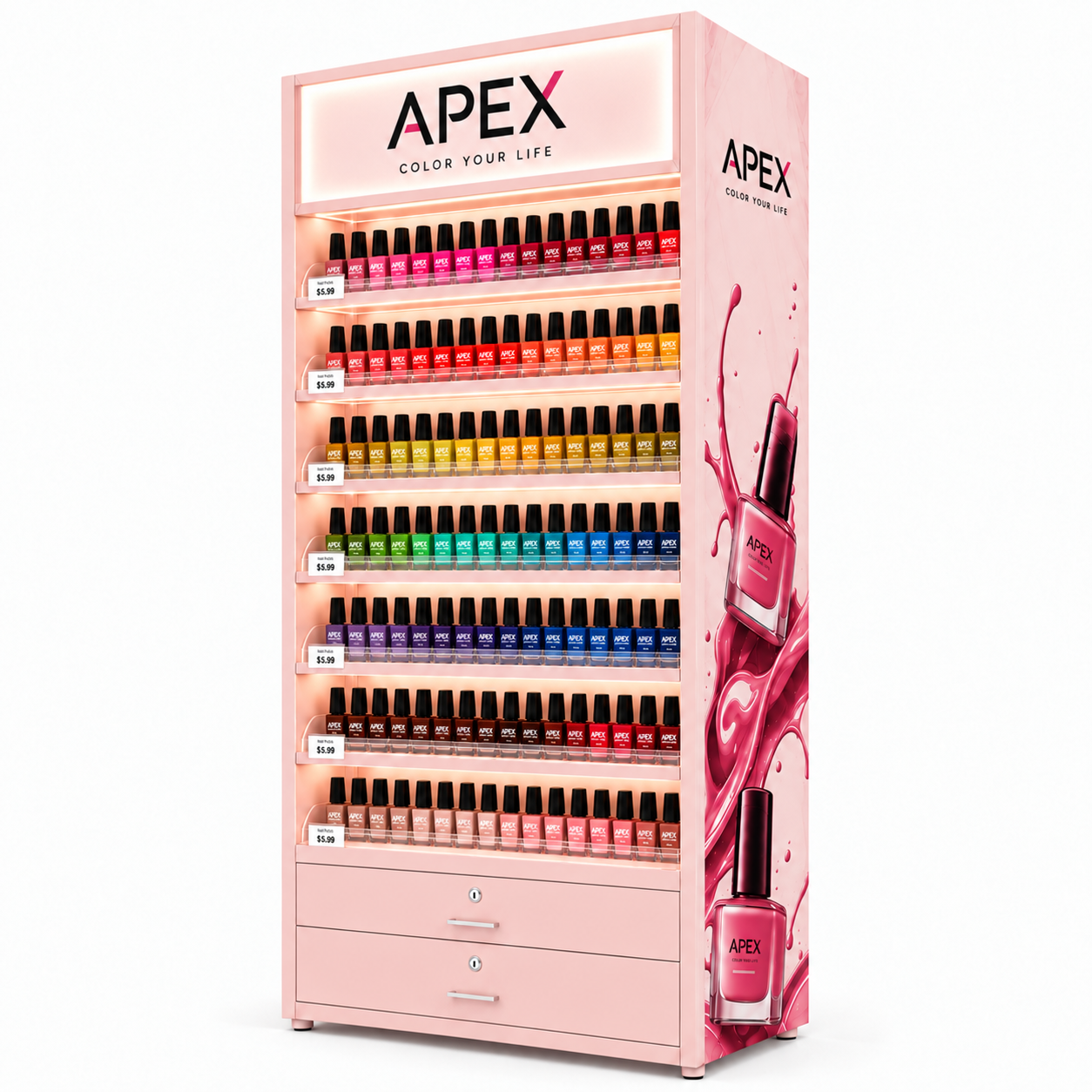 Custom Nail Polish Display Stand | LED Retail Display Rack