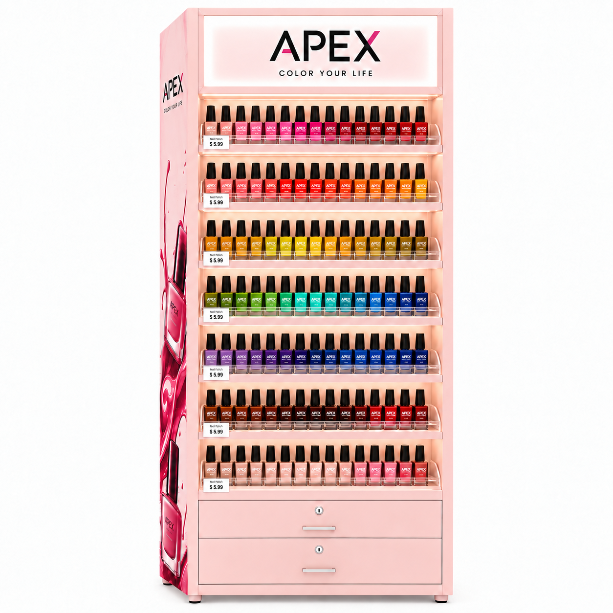 Custom Nail Polish Display Stand | LED Retail Display Rack