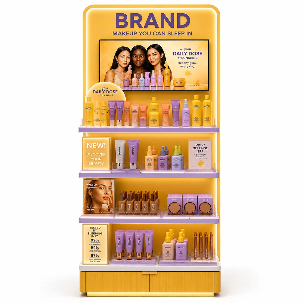 Custom Skincare Display Stand | LED Beauty Retail Display Rack