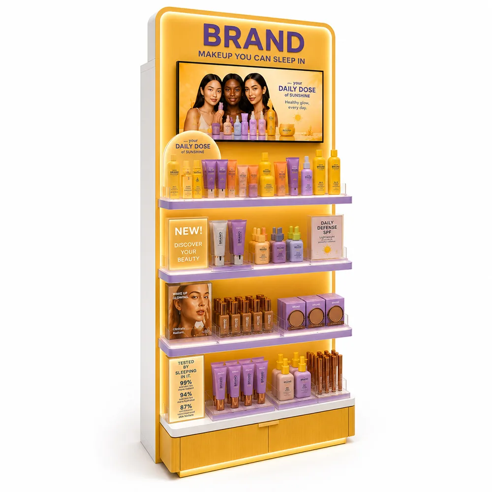 Custom Skincare Display Stand | LED Beauty Retail Display Rack