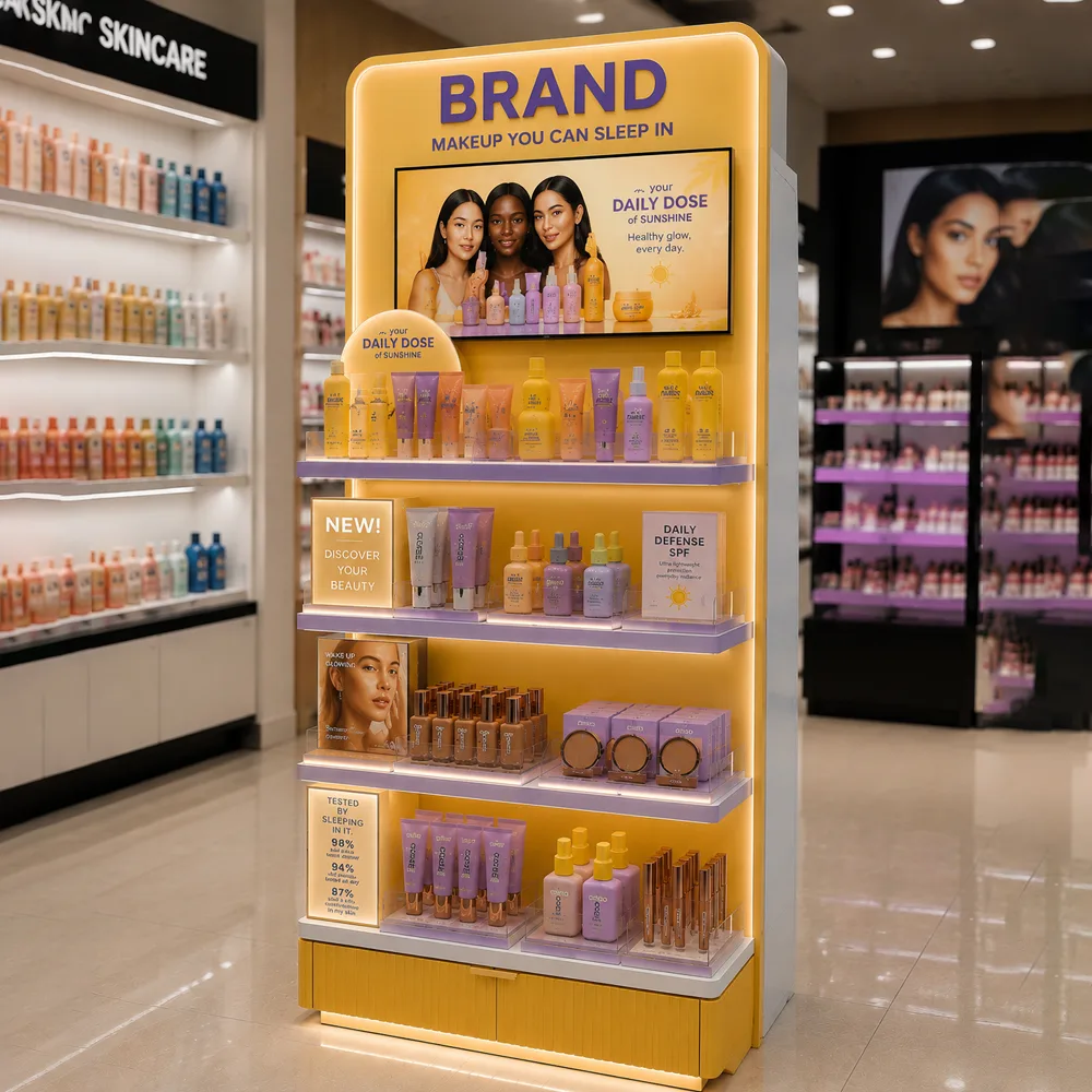 Custom Skincare Display Stand | LED Beauty Retail Display Rack